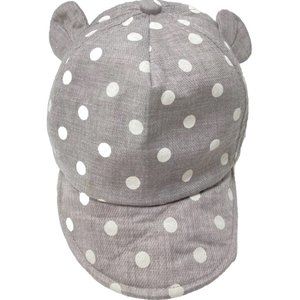 Light Gray Polka Dot Toddler Hat with Ear Flaps, Hook and Loop Adjustable